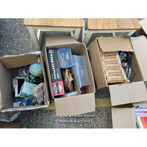 44 - Three boxes of office related items including ornaments, stationary and more / Container no: BM00082... 