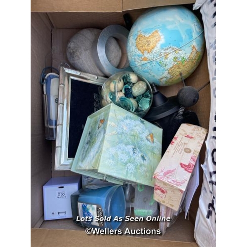 44 - Three boxes of office related items including ornaments, stationary and more / Container no: BM00082... 