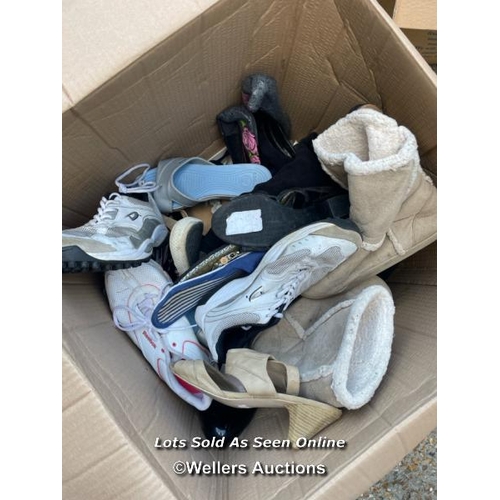 46 - Boxe full of second hand footwear and bags including Rebok, Crocs, Nike and Muzono track spikes / Co... 