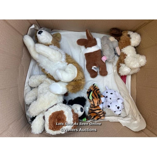 49 - Box soft toys including bugs bunny and a tatty puppy, some new, some pre-owned / Container no: BM000... 