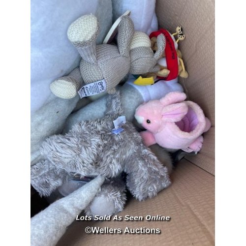 49 - Box soft toys including bugs bunny and a tatty puppy, some new, some pre-owned / Container no: BM000... 