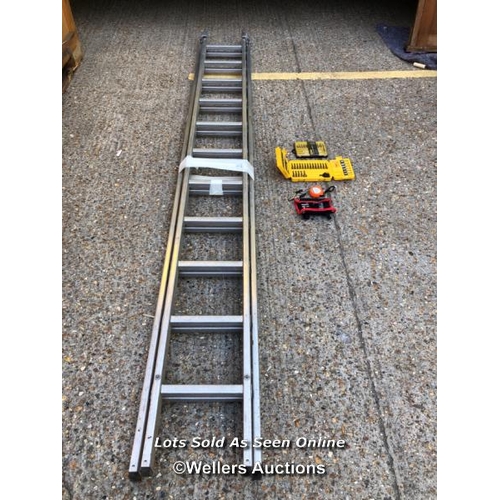 52 - Youngman 100 extending ladder with small tool kits etc / Container no: BM000829