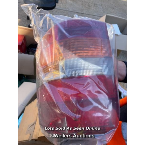 58 - Box of garage related inc. light, cables, brand new car light, black and decker mouse sander etc / C... 