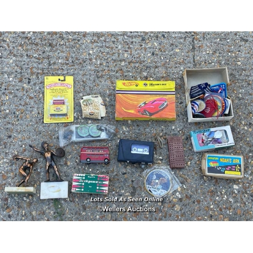 65 - Assorted vintage collectables including sealed matchbox car, games, badges etc / Container no: BM000... 