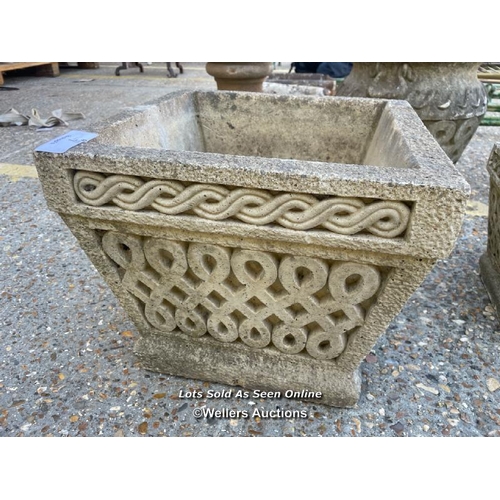 7 - Cotsworld studios reconstituted stone square planter, 35cm h x 40 square / Container no: BM000524