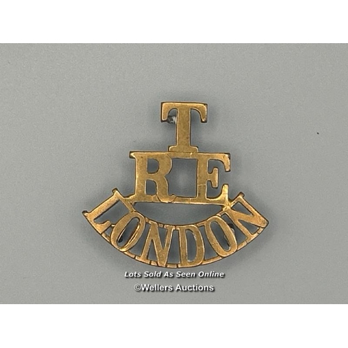 42 - Two brass first world war Territorial Army shoulder badges as featured in the book Zeppelin L15 & Th... 