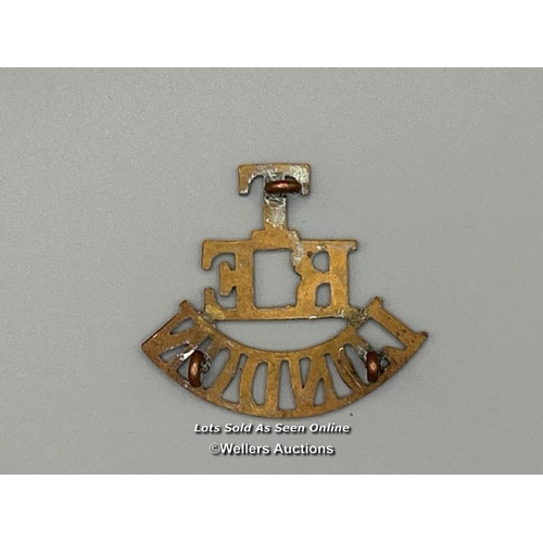 42 - Two brass first world war Territorial Army shoulder badges as featured in the book Zeppelin L15 & Th... 