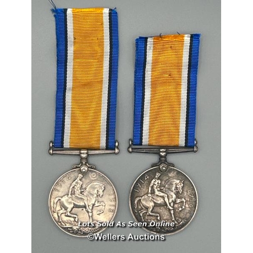 43 - Two 1914 - 1918 WWI British War medals awarded to William Perrott GNR,RGA no. 5279/295126 and Anders... 