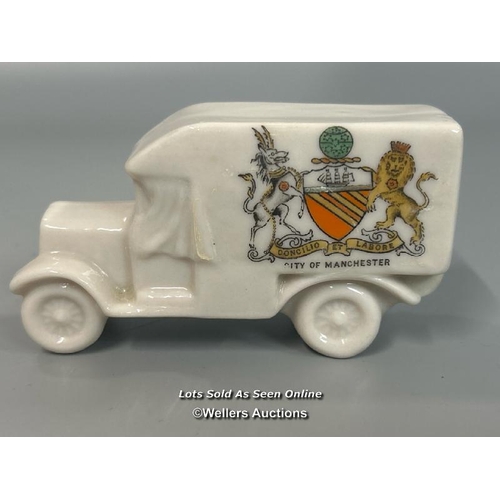 45 - Three crested china military ambulance models including Bognor, Whitley Bay and City of Manchester (... 