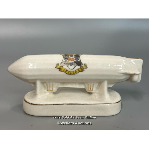 48 - Four crested china Zeppelin models including Cambridge Super Zeppelin, Esher, Thornbury and Felixsto... 