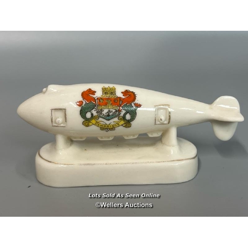 48 - Four crested china Zeppelin models including Cambridge Super Zeppelin, Esher, Thornbury and Felixsto... 