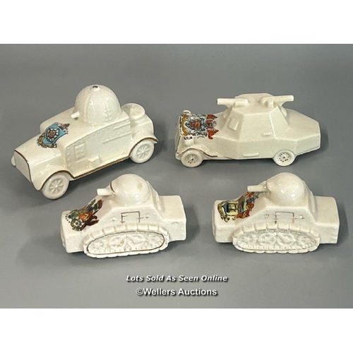 51 - Four crested china military armoured vehicles including Sutton Coldfield armoured car and Barry Isla... 