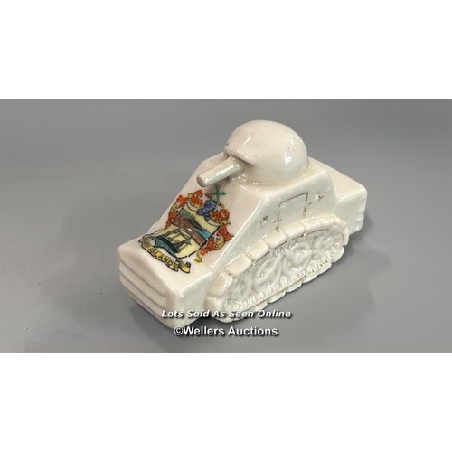 51 - Four crested china military armoured vehicles including Sutton Coldfield armoured car and Barry Isla... 