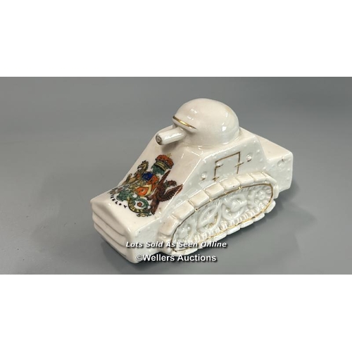 51 - Four crested china military armoured vehicles including Sutton Coldfield armoured car and Barry Isla... 