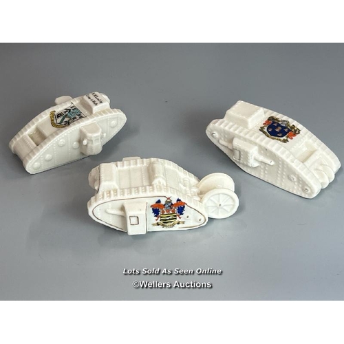 53 - Three crested china tanks including Barnet landship, Reading tank and Blackpool British tank / AN8