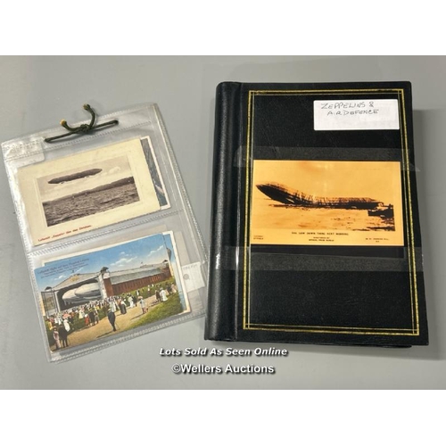 57 - Album of WW1 related postcards, cigarette cards and stereo viewer cards all relating to zeppelins an... 