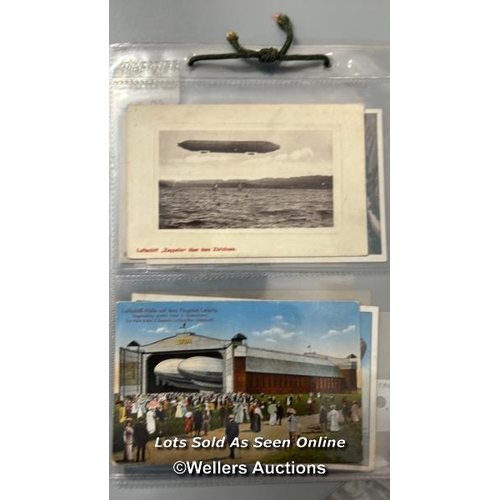 57 - Album of WW1 related postcards, cigarette cards and stereo viewer cards all relating to zeppelins an... 