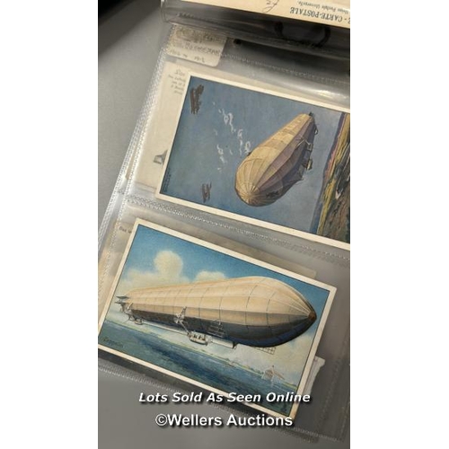 57 - Album of WW1 related postcards, cigarette cards and stereo viewer cards all relating to zeppelins an... 