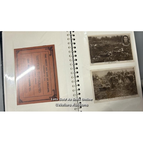 57 - Album of WW1 related postcards, cigarette cards and stereo viewer cards all relating to zeppelins an... 