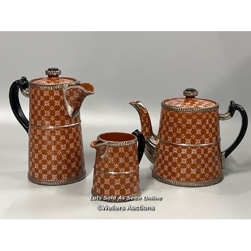 61 - Part patterned Stoke on Trent coffee set of coffee pot, Tea pot and milk jug (3) / AN12