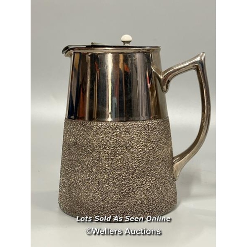 62 - A part unusual pottery tea & coffee service with metallic coating. The interior of the sugar bowl te... 