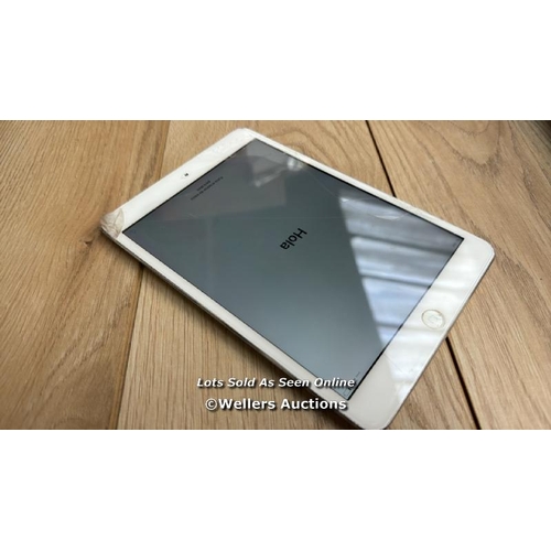 2023 - APPLE IPAD MINI 2 / A1490 / SILVER / 16GB / SERIAL NO. DLXLWCDPFLMK  / I-CLOUD LOCKED / SCREEN DAMAG... 