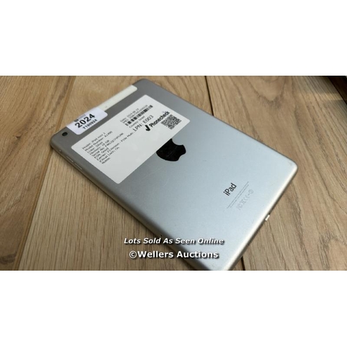 2024 - APPLE IPAD MINI 2 / A1490 / SILVER / 16GB / SERIAL NO. F4KLQCYVFLMK  / I-CLOUD LOCKED