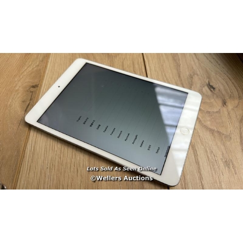 2038 - APPLE IPAD MINI 2 / A1489 / SILVER / 32GB / SERIAL NO. F9FSWGJ3FCM9  / I-CLOUD LOCKED