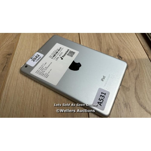 2042 - APPLE IPAD MINI 2 / A1489 / SILVER / 32GB / SERIAL NO. DLXPD4XPFCM9  / I-CLOUD LOCKED