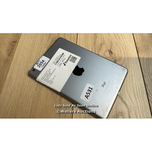 2054 - APPLE IPAD MINI 3 / A1599 / SPACE GREY / 64GB / SERIAL NO. DLXNFFQFG5V4  / I-CLOUD LOCKED