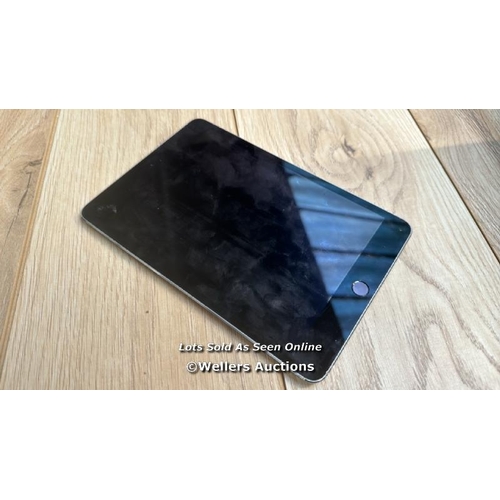 2062 - APPLE IPAD MINI 4 / A1538 / SPACE GREY / 32GB / SERIAL NO. F9FSK01FHFJ1  / I-CLOUD LOCKED / DAMAGED ... 