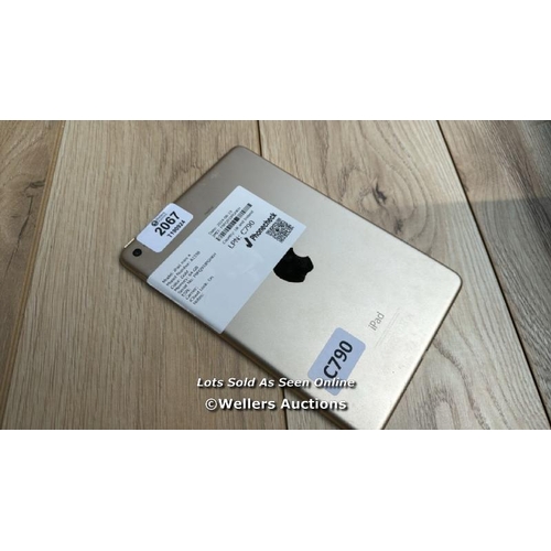 2067 - APPLE IPAD MINI 4 / A1538 / GOLD / 64GB / SERIAL NO. F9FQ93JPGHKH  / I-CLOUD LOCKED