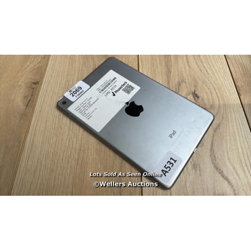 2069 - APPLE IPAD MINI 4 / A1538 / SPACE GREY / 64GB / SERIAL NO. F9FQF0B9GHKF  / I-CLOUD LOCKED