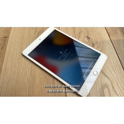 2070 - APPLE IPAD MINI 4 / A1538 / GOLD / 128GB / SERIAL NO. F9FXR04SGHKL  / I-CLOUD LOCKED