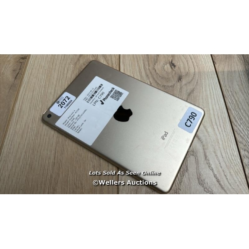 2072 - APPLE IPAD MINI 4 / A1538 / GOLD / 128GB / SERIAL NO. FFLZ1031GHKL  / I-CLOUD LOCKED