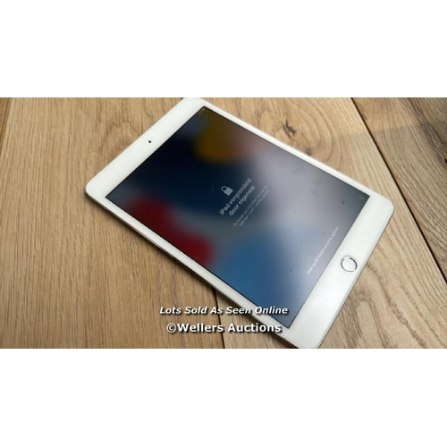 2074 - APPLE IPAD MINI 4 / A1538 / SILVER / 128GB / SERIAL NO. F9FQR0MDGHKK  / I-CLOUD LOCKED