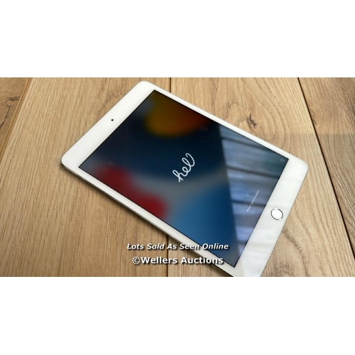 2077 - APPLE IPAD MINI 4 / A1538 / SILVER / 128GB / SERIAL NO. F9FVQ4ARGHKK  / I-CLOUD LOCKED