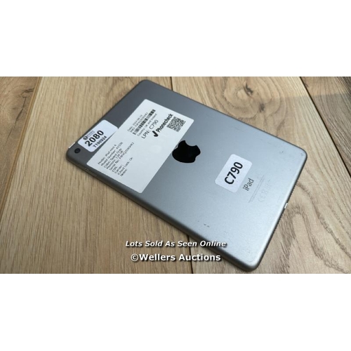 2080 - APPLE IPAD MINI 4 / A1538 / SPACE GREY / 128GB / SERIAL NO. F9FXQ3SXGHKJ  / I-CLOUD LOCKED