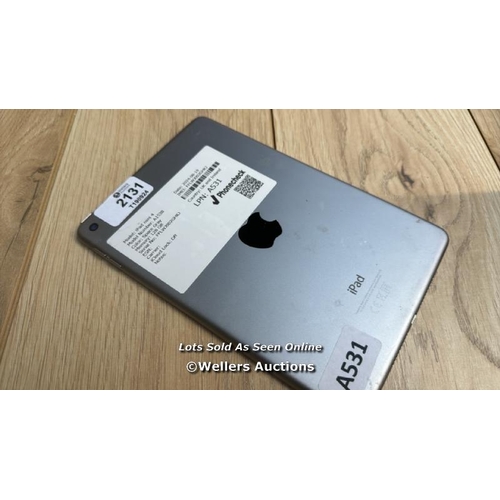 2131 - I-CLOUD UNLOCKED: APPLE IPAD MINI 4 / A1538 / 128GB / SPACE GREY / SERIAL NO. FFLWJ002GHKJ