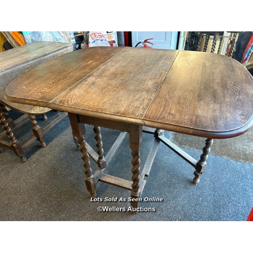 83 - Antique drop leaf table with twisted supports, table top 119 x 90cm (open) 74cm high