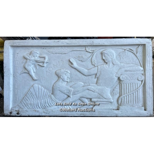 94 - A reconstituted stone relief depicting an ancient Greek scene, 119 x 63 x 5cm