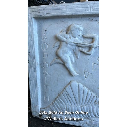 94 - A reconstituted stone relief depicting an ancient Greek scene, 119 x 63 x 5cm