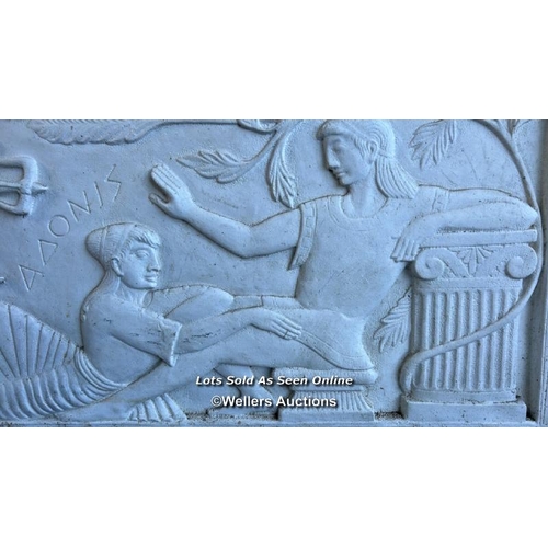 94 - A reconstituted stone relief depicting an ancient Greek scene, 119 x 63 x 5cm