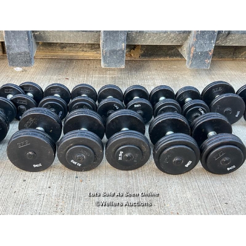 18 - Complete set of dumbells from 2.5kg through to 35kg, x28 dumbells in total / JGS416