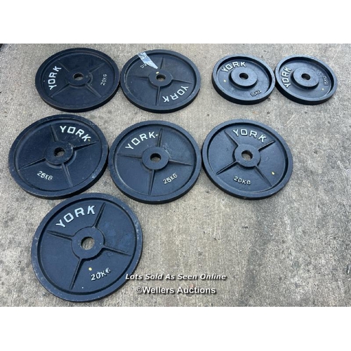 19 - Eight York weight plates, incl. x4 20kg, x2 25kg and x2 15kg / JGS420