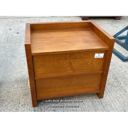 32 - Wooden two drawer bedside table, 53cm h x 57cm w x 42cm d / JGS416