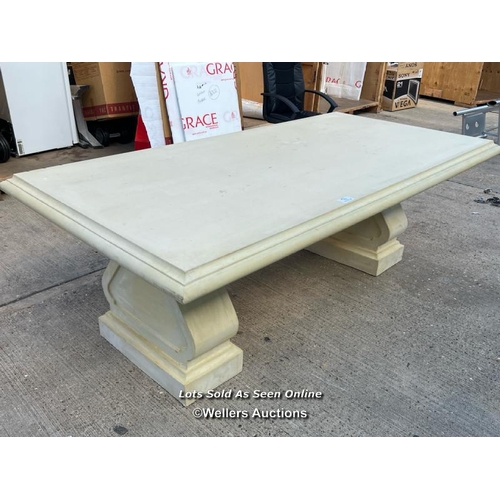 36 - Large three piece reconstituted fibre stone dining table, 73cm h x 220cm l x 110cm d / JGS943