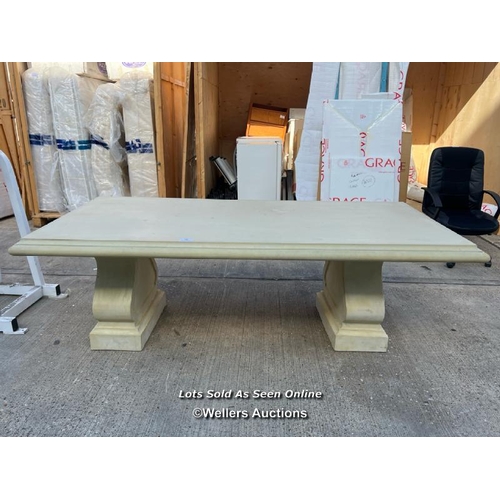 36 - Large three piece reconstituted fibre stone dining table, 73cm h x 220cm l x 110cm d / JGS943