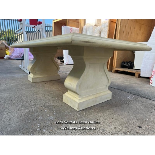 36 - Large three piece reconstituted fibre stone dining table, 73cm h x 220cm l x 110cm d / JGS943