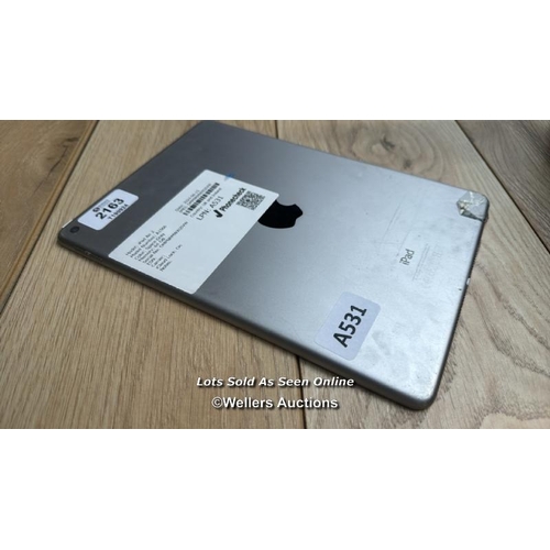 2163 - APPLE IPAD AIR 2 / A1566 / 64GB / SPACE GREY / SERIAL NO. DMPP2HHXG5VW / I-CLOUD LOCKED / SCREEN DAM... 